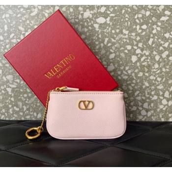 Valentino Vlogo Signature Grainy Calfskin Key Ring Pouch Light Pink 2025 VLTN038 (LKF-250805023)