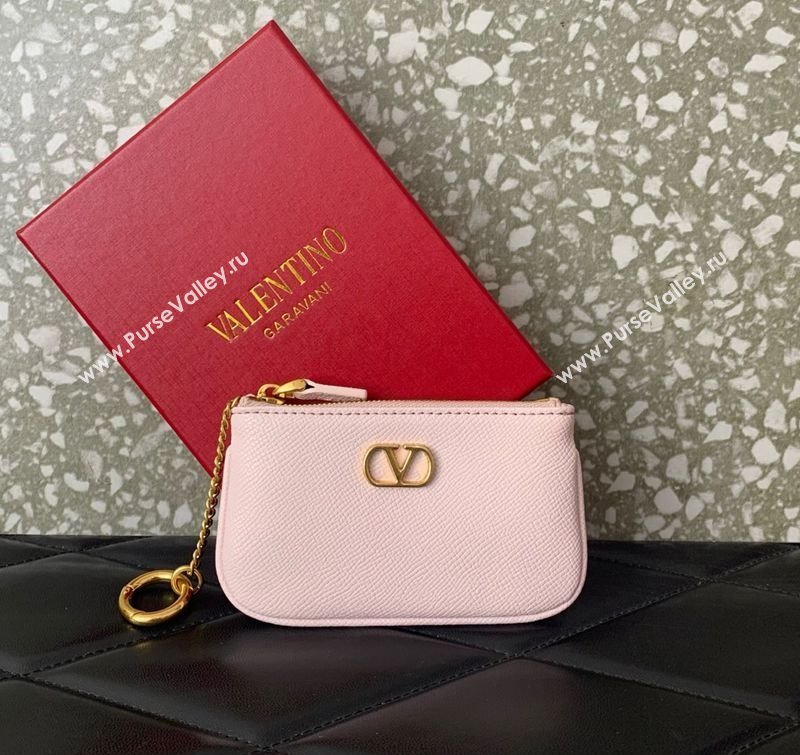Valentino Vlogo Signature Grainy Calfskin Key Ring Pouch Light Pink 2025 VLTN038 (LKF-250805023)