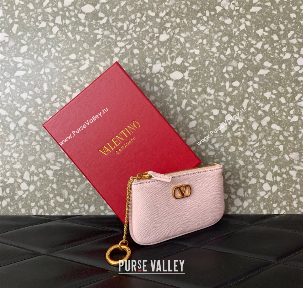Valentino Vlogo Signature Grainy Calfskin Key Ring Pouch Light Pink 2025 VLTN038 (LKF-250805023)