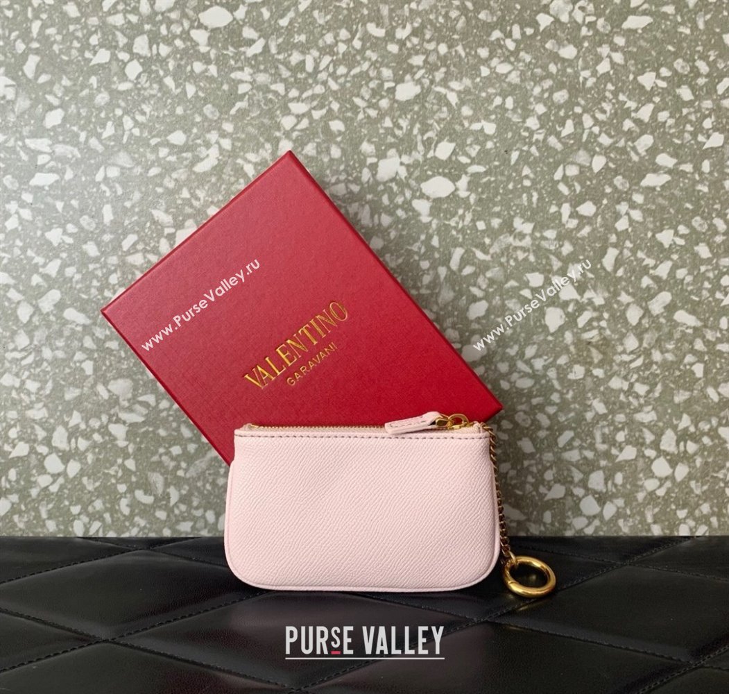 Valentino Vlogo Signature Grainy Calfskin Key Ring Pouch Light Pink 2025 VLTN038 (LKF-250805023)