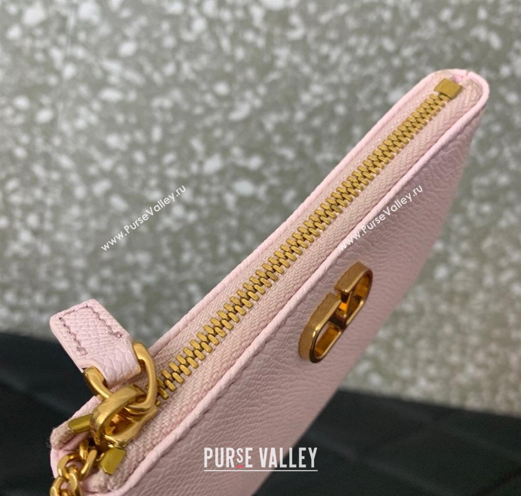 Valentino Vlogo Signature Grainy Calfskin Key Ring Pouch Light Pink 2025 VLTN038 (LKF-250805023)