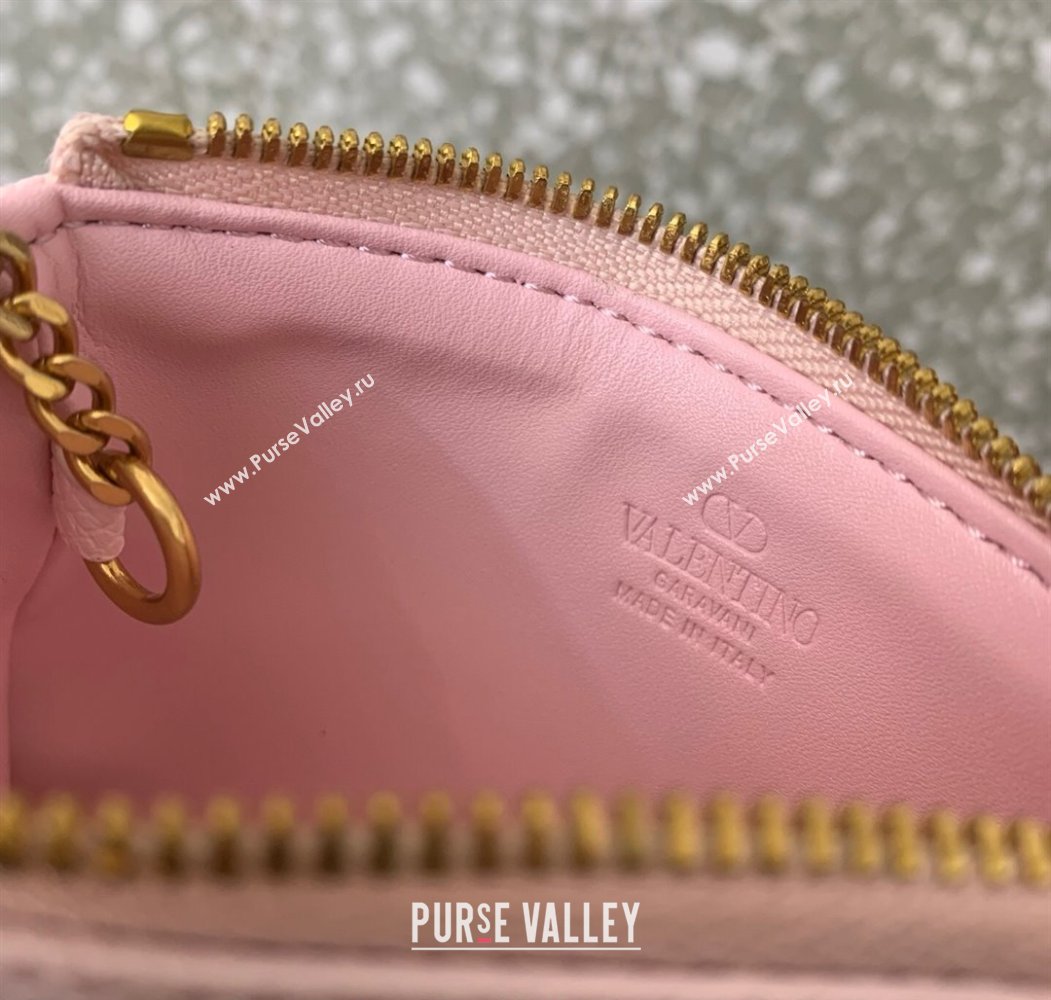 Valentino Vlogo Signature Grainy Calfskin Key Ring Pouch Light Pink 2025 VLTN038 (LKF-250805023)