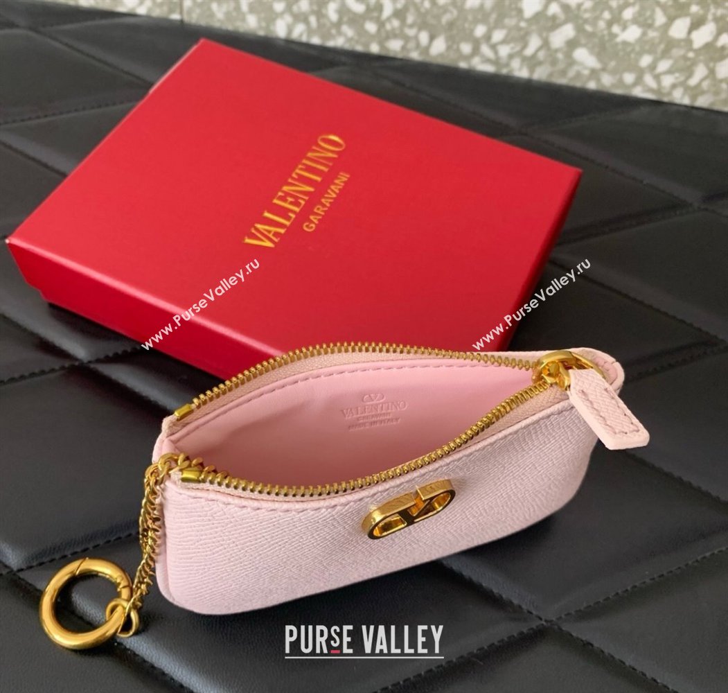 Valentino Vlogo Signature Grainy Calfskin Key Ring Pouch Light Pink 2025 VLTN038 (LKF-250805023)