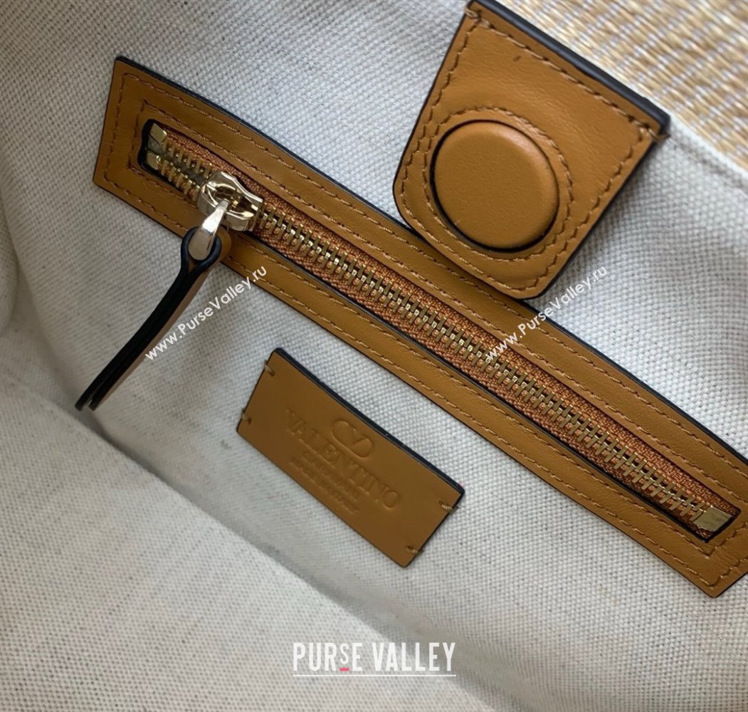 Valentino Antibes small shopping bag in jacquard raffia starw with Cherryfic motif Beige 2025 6220S (LKF-250805001)