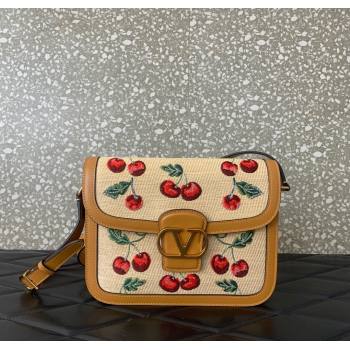 Valentino 9TO5 Shoulder Bag in jacquard raffia starw with Cherryfic motif Beige 2025 2015 (LKF-250805002)