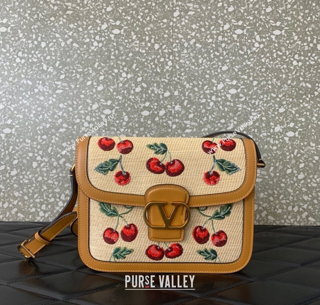 Valentino 9TO5 Shoulder Bag in jacquard raffia starw with Cherryfic motif Beige 2025 2015 (LKF-250805002)