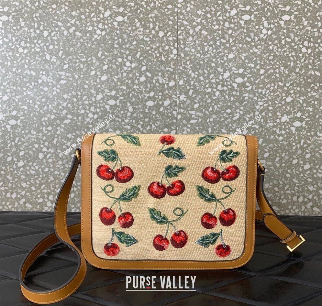 Valentino 9TO5 Shoulder Bag in jacquard raffia starw with Cherryfic motif Beige 2025 2015 (LKF-250805002)