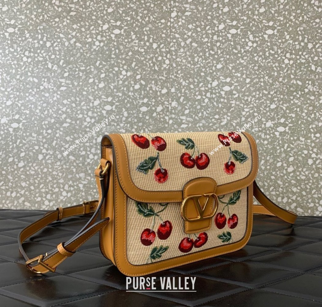 Valentino 9TO5 Shoulder Bag in jacquard raffia starw with Cherryfic motif Beige 2025 2015 (LKF-250805002)