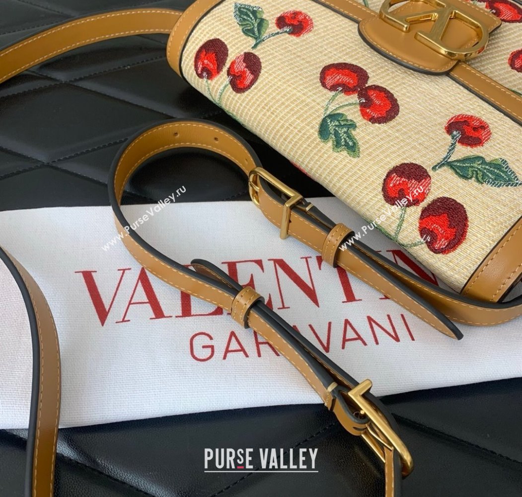 Valentino 9TO5 Shoulder Bag in jacquard raffia starw with Cherryfic motif Beige 2025 2015 (LKF-250805002)