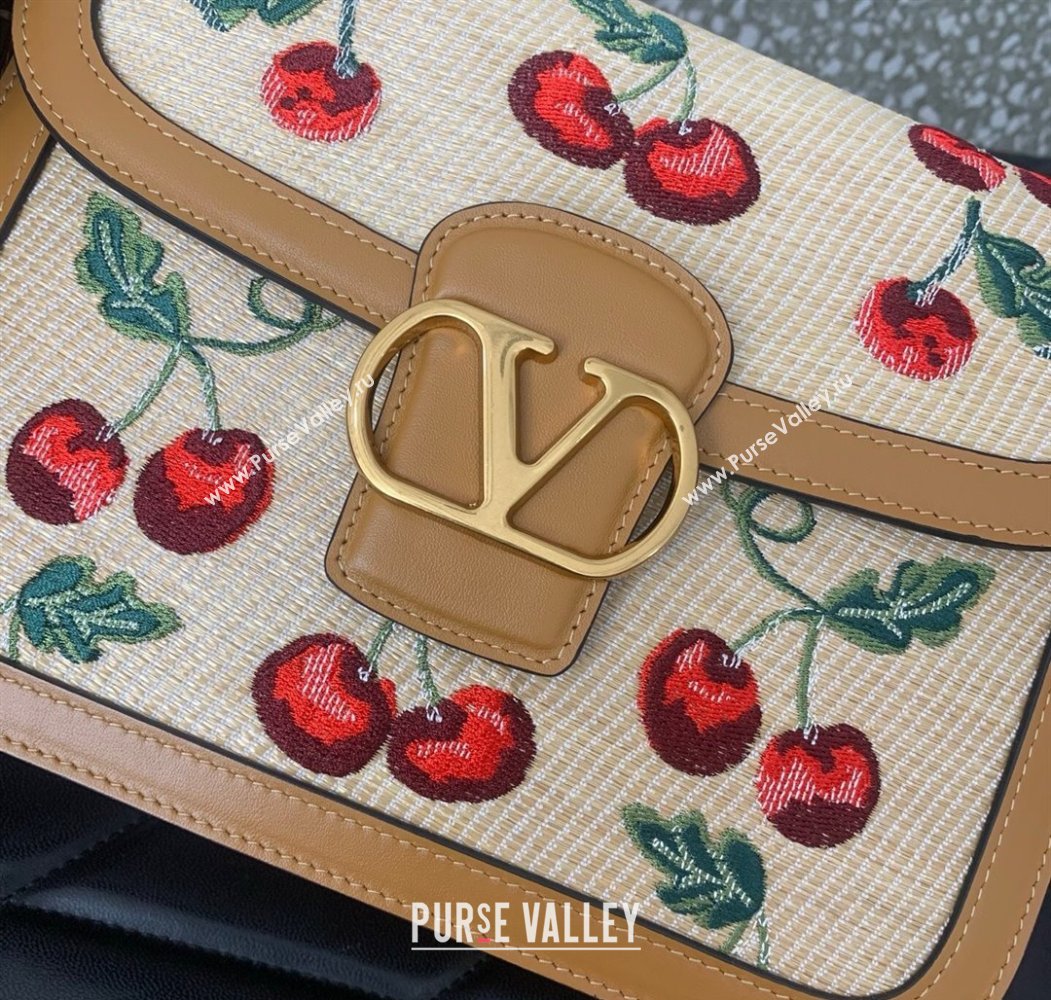 Valentino 9TO5 Shoulder Bag in jacquard raffia starw with Cherryfic motif Beige 2025 2015 (LKF-250805002)