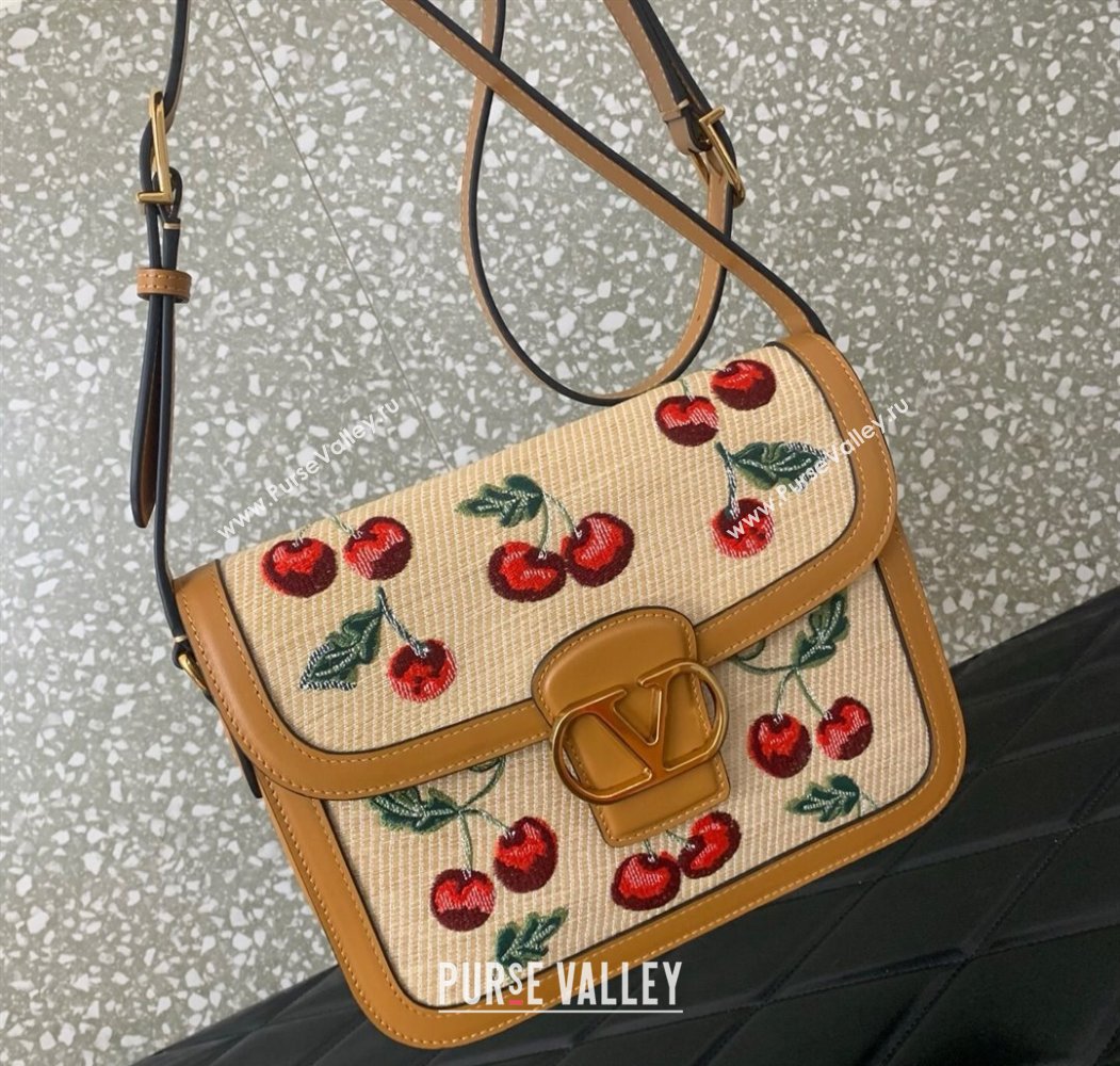 Valentino 9TO5 Shoulder Bag in jacquard raffia starw with Cherryfic motif Beige 2025 2015 (LKF-250805002)