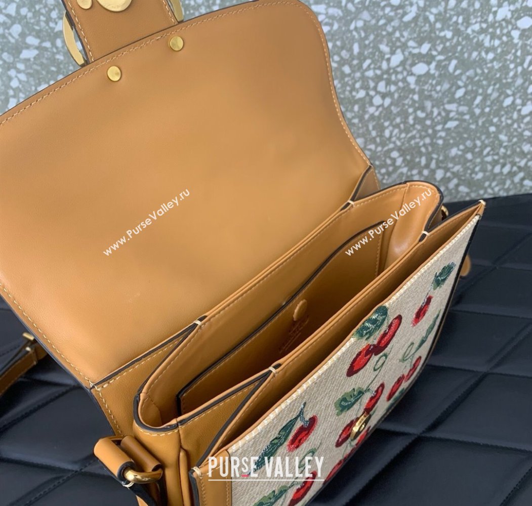 Valentino 9TO5 Shoulder Bag in jacquard raffia starw with Cherryfic motif Beige 2025 2015 (LKF-250805002)