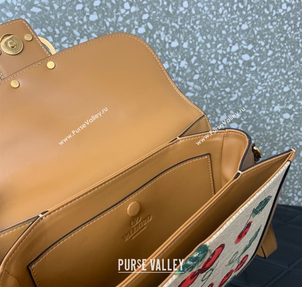 Valentino 9TO5 Shoulder Bag in jacquard raffia starw with Cherryfic motif Beige 2025 2015 (LKF-250805002)