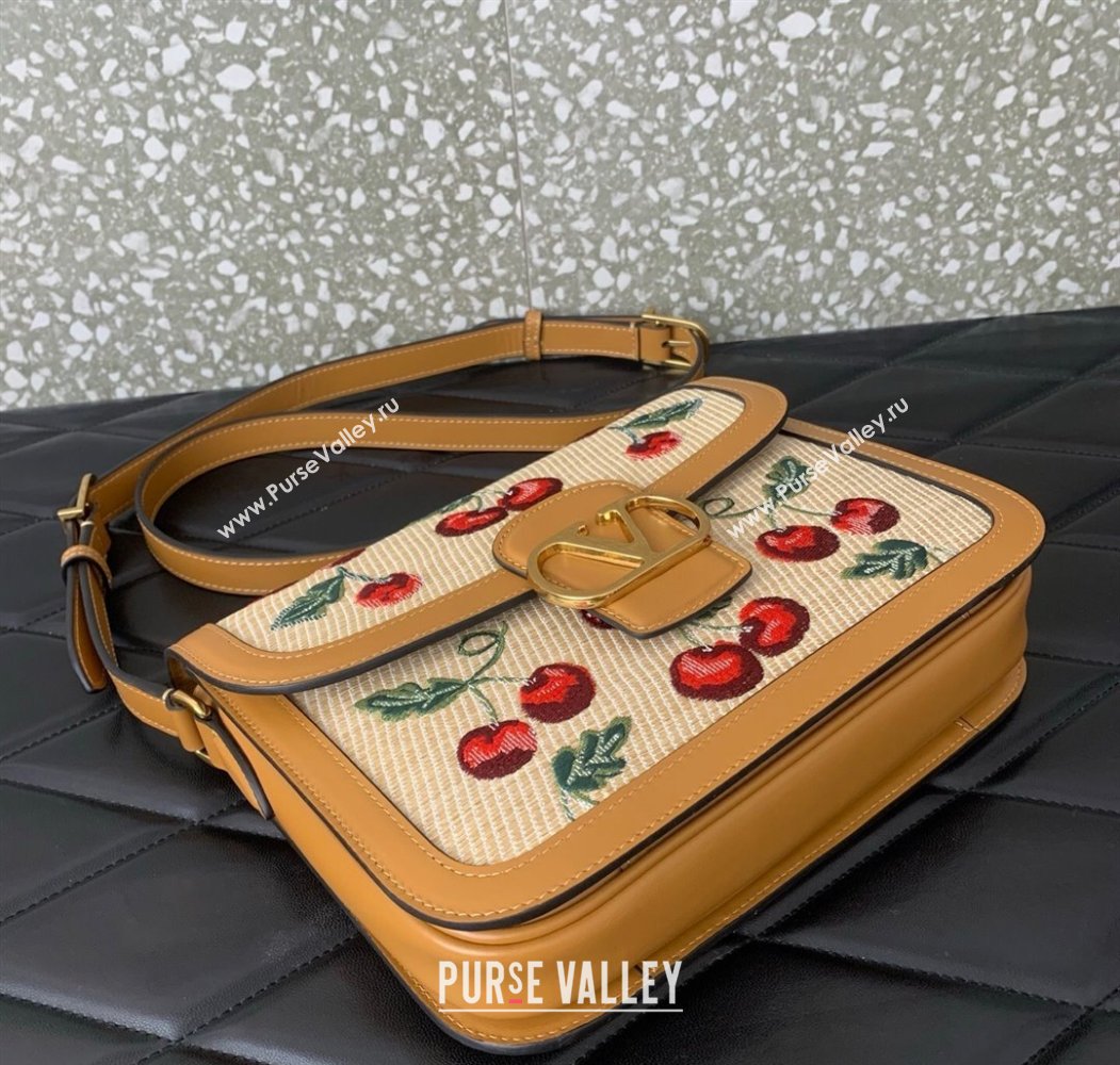 Valentino 9TO5 Shoulder Bag in jacquard raffia starw with Cherryfic motif Beige 2025 2015 (LKF-250805002)