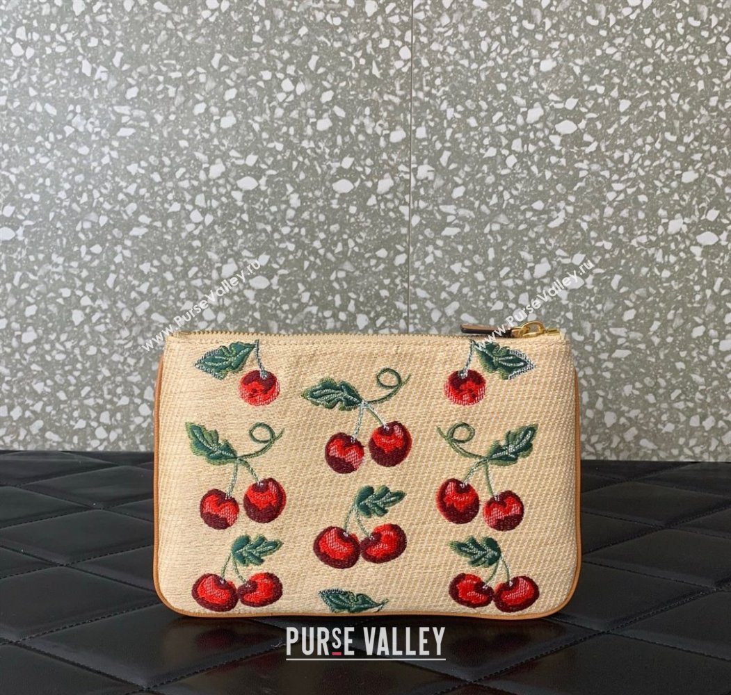 Valentino Vlogo Signature Pouch in jacquard raffia starw with Cherryfic motif Beige 2025 VLTN036 (LKF-250805003)