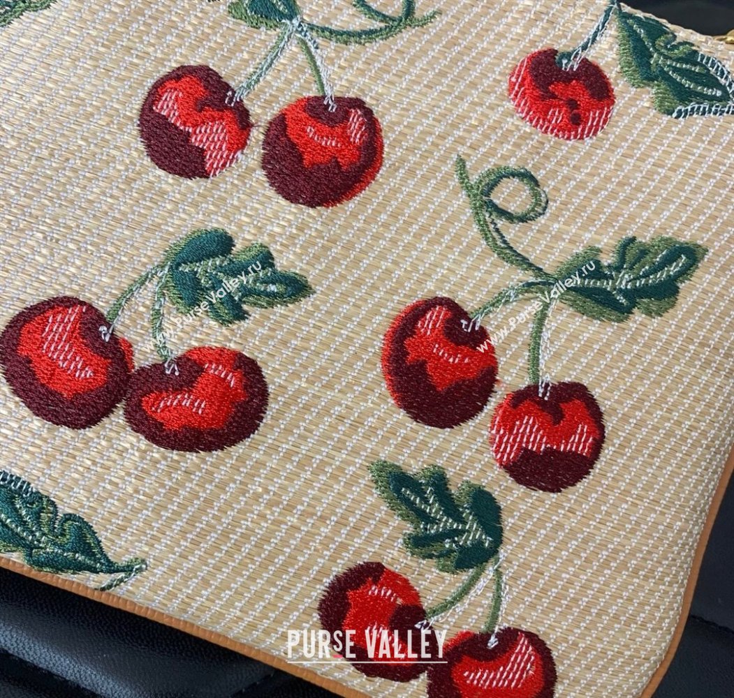 Valentino Vlogo Signature Pouch in jacquard raffia starw with Cherryfic motif Beige 2025 VLTN036 (LKF-250805003)