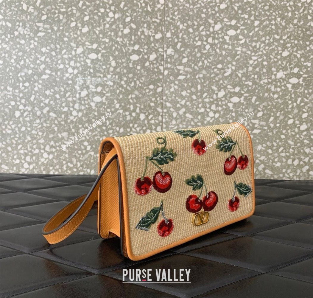 Valentino Vlogo Signature mini shoulder bag in jacquard raffia starw with Cherryfic motif Beige 2025 2089 (LKF-250805004)