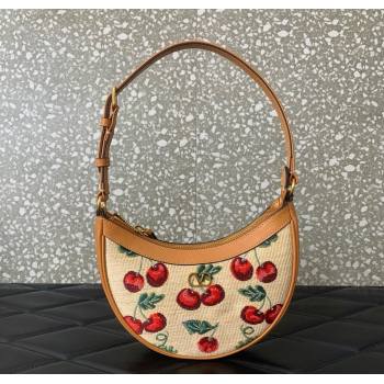 Valentino VLogo Signature mini hobo bag in jacquard raffia starw with Cherryfic motif Beige 2025 6203 (LKF-250805005)