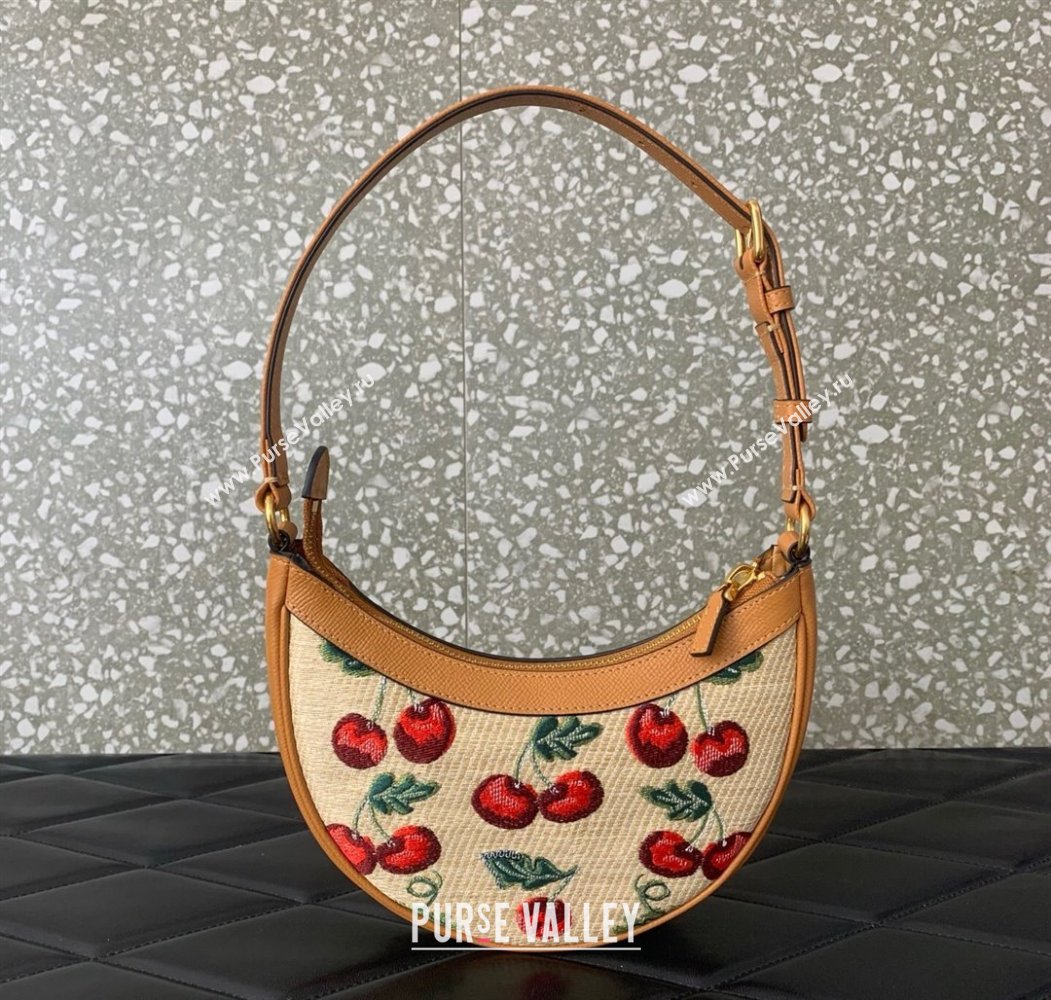 Valentino VLogo Signature mini hobo bag in jacquard raffia starw with Cherryfic motif Beige 2025 6203 (LKF-250805005)