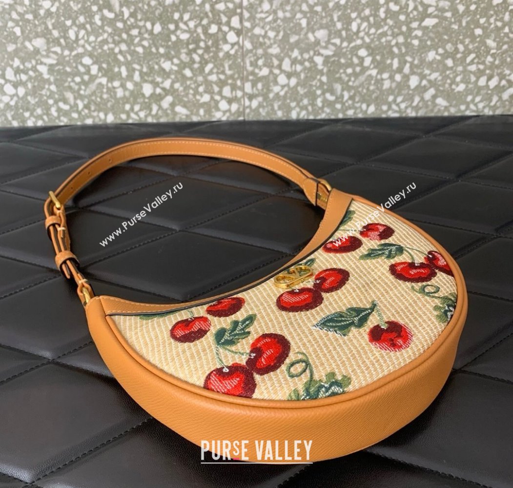Valentino VLogo Signature mini hobo bag in jacquard raffia starw with Cherryfic motif Beige 2025 6203 (LKF-250805005)