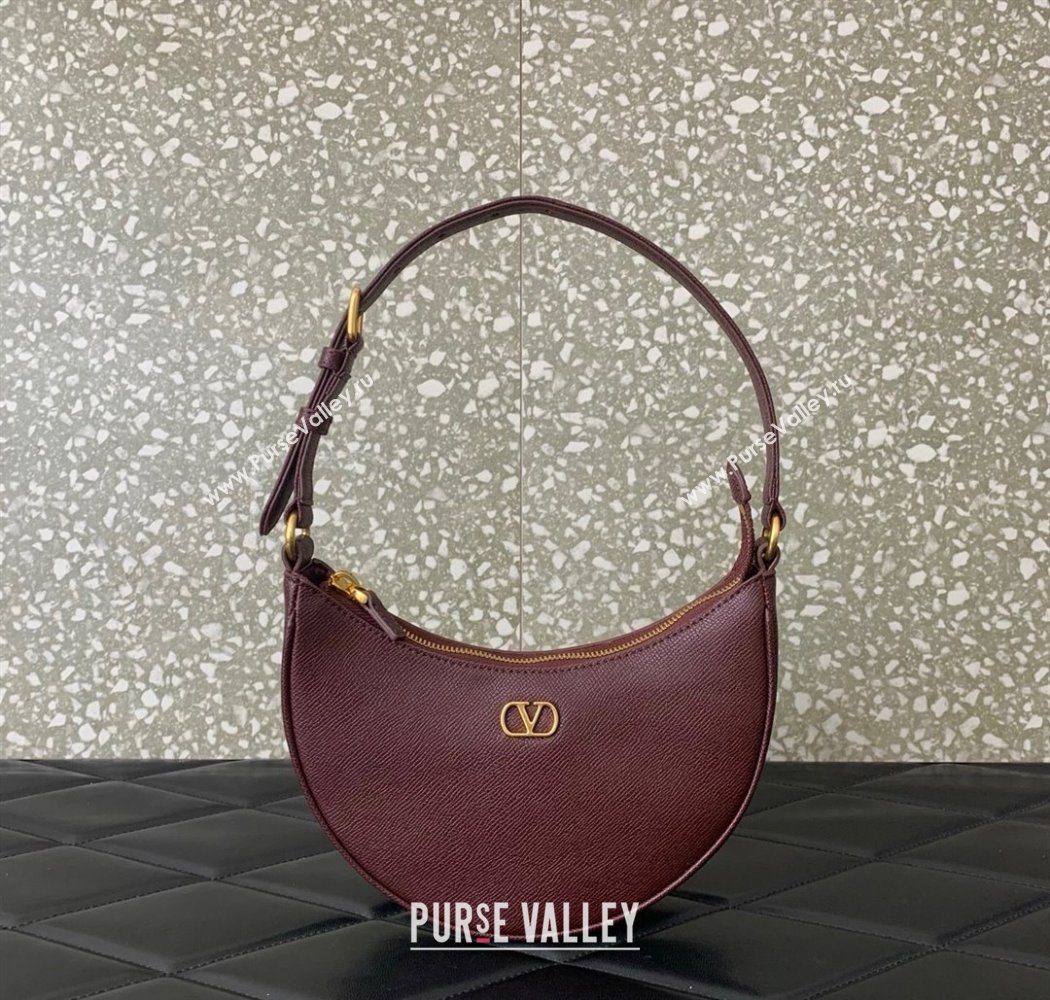Valentino VLogo Signature mini hobo bag in Grainy Calfskin Dark Burgundy 2025 (LKF-250805015)