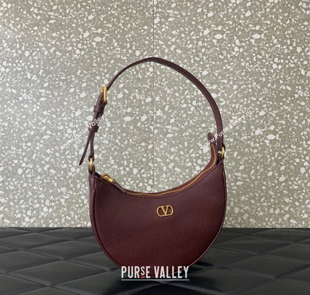 Valentino VLogo Signature mini hobo bag in Grainy Calfskin Dark Burgundy 2025 (LKF-250805015)