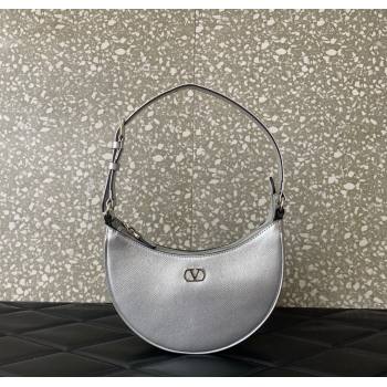 Valentino VLogo Signature mini hobo bag in Grainy Calfskin Silver 2025 (LKF-250805016)