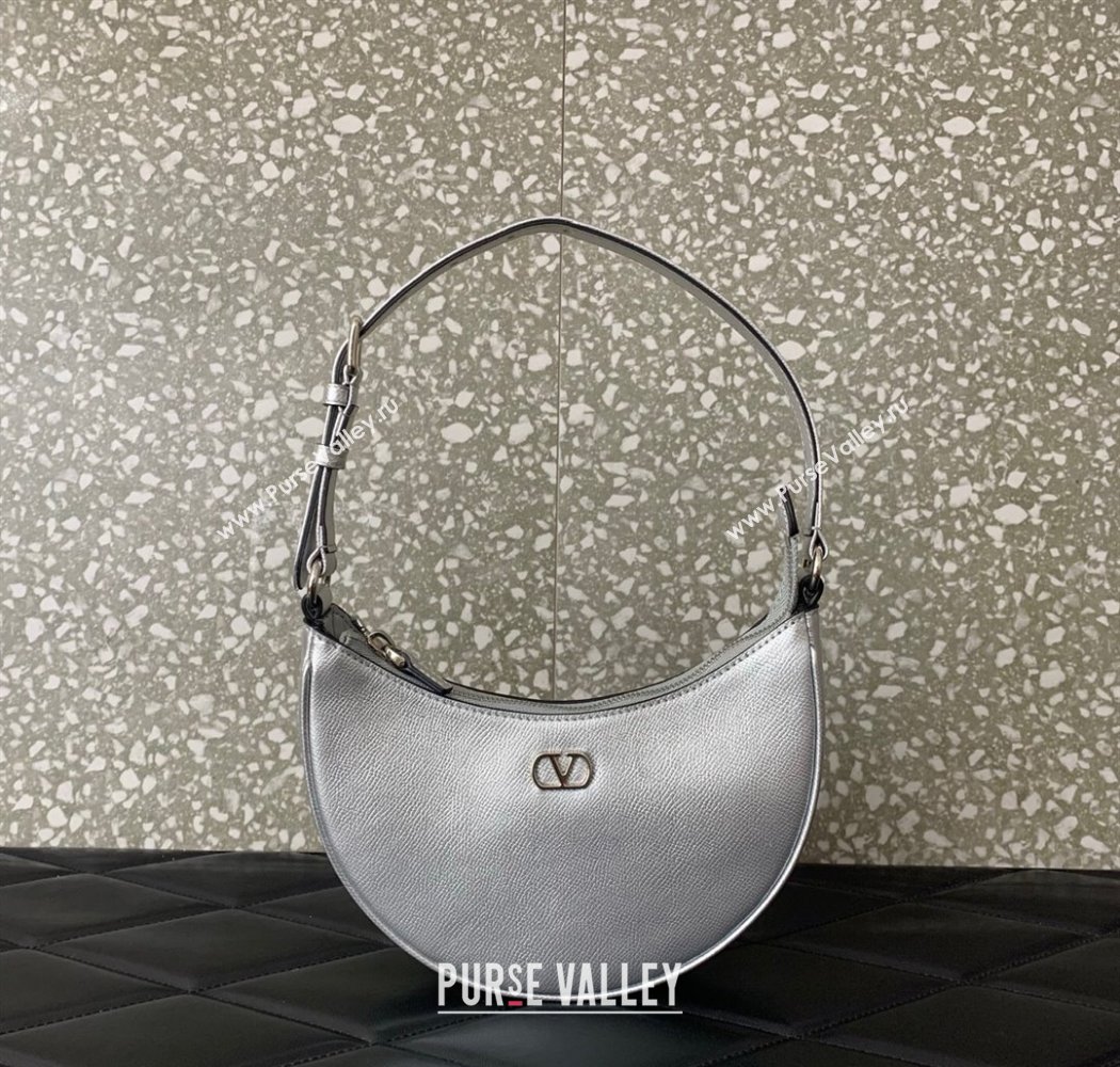 Valentino VLogo Signature mini hobo bag in Grainy Calfskin Silver 2025 (LKF-250805016)