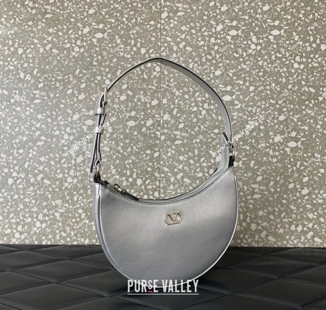 Valentino VLogo Signature mini hobo bag in Grainy Calfskin Silver 2025 (LKF-250805016)