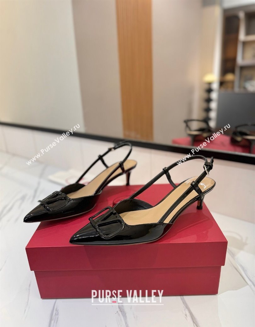Valentino VLogo Signature Slingback Pumps 4.5cm in Patent Calfskin Black2 2025 VA082111 (MD-250821102)