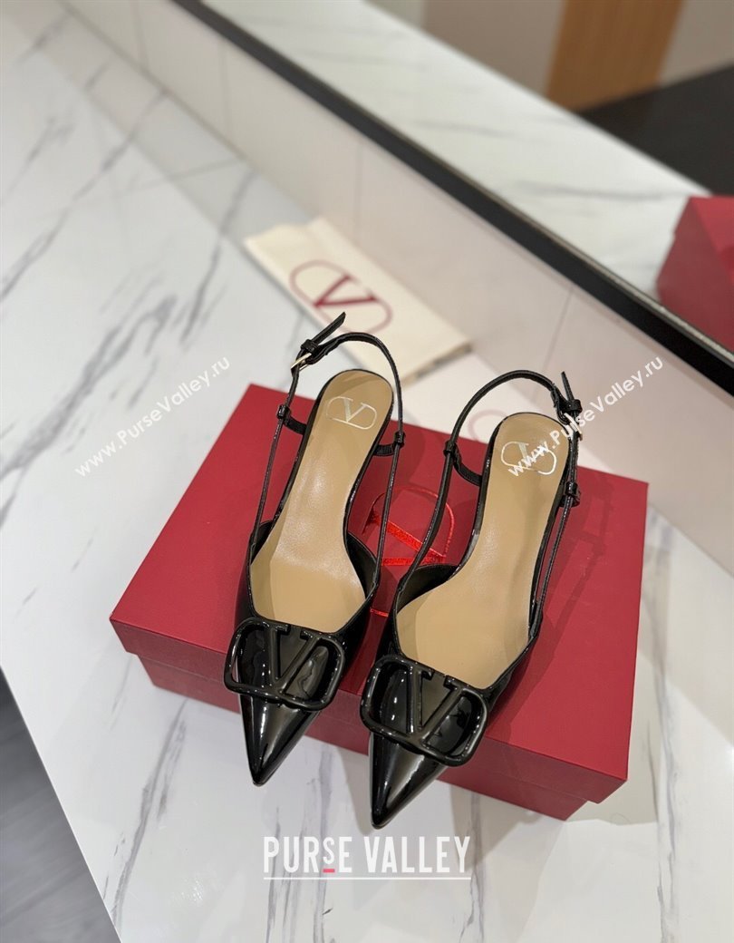Valentino VLogo Signature Slingback Pumps 4.5cm in Patent Calfskin Black2 2025 VA082111 (MD-250821102)