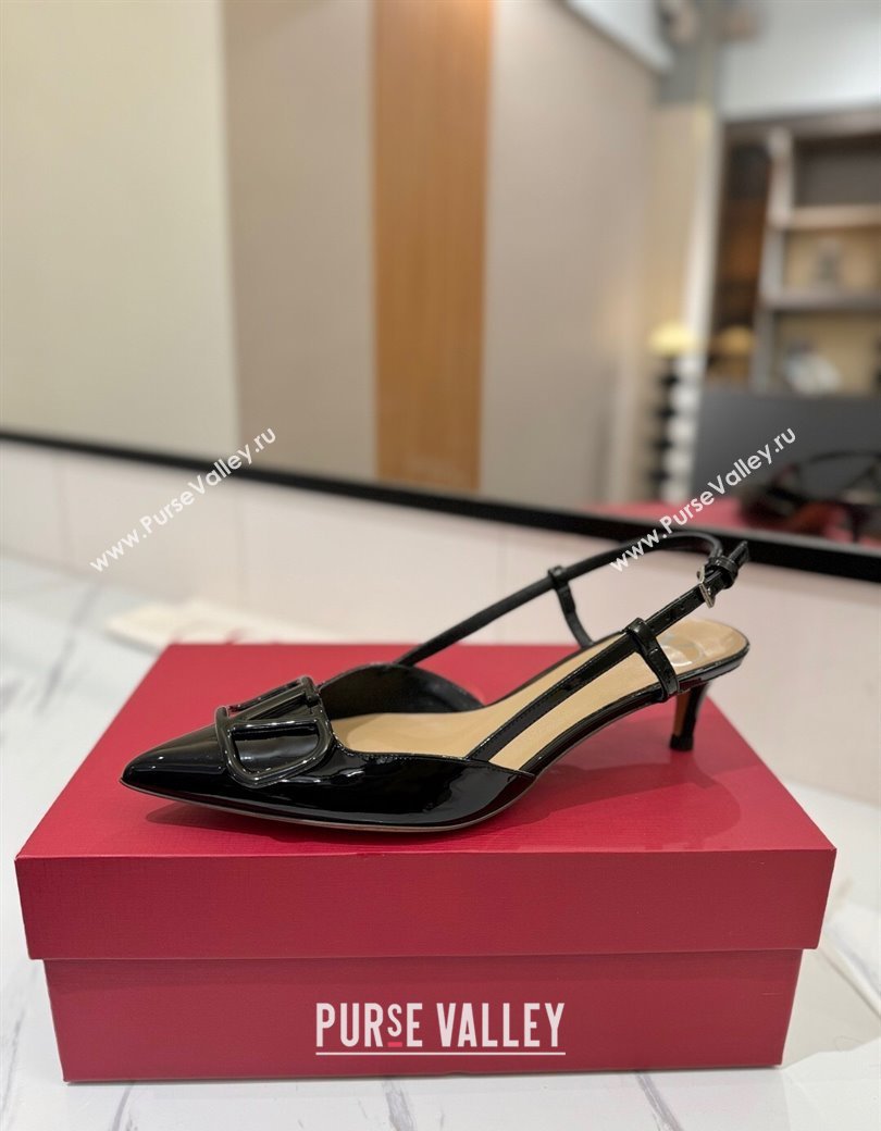 Valentino VLogo Signature Slingback Pumps 4.5cm in Patent Calfskin Black2 2025 VA082111 (MD-250821102)