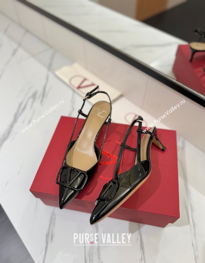 Valentino VLogo Signature Slingback Pumps 4.5cm in Patent Calfskin Black2 2025 VA082111 (MD-250821102)