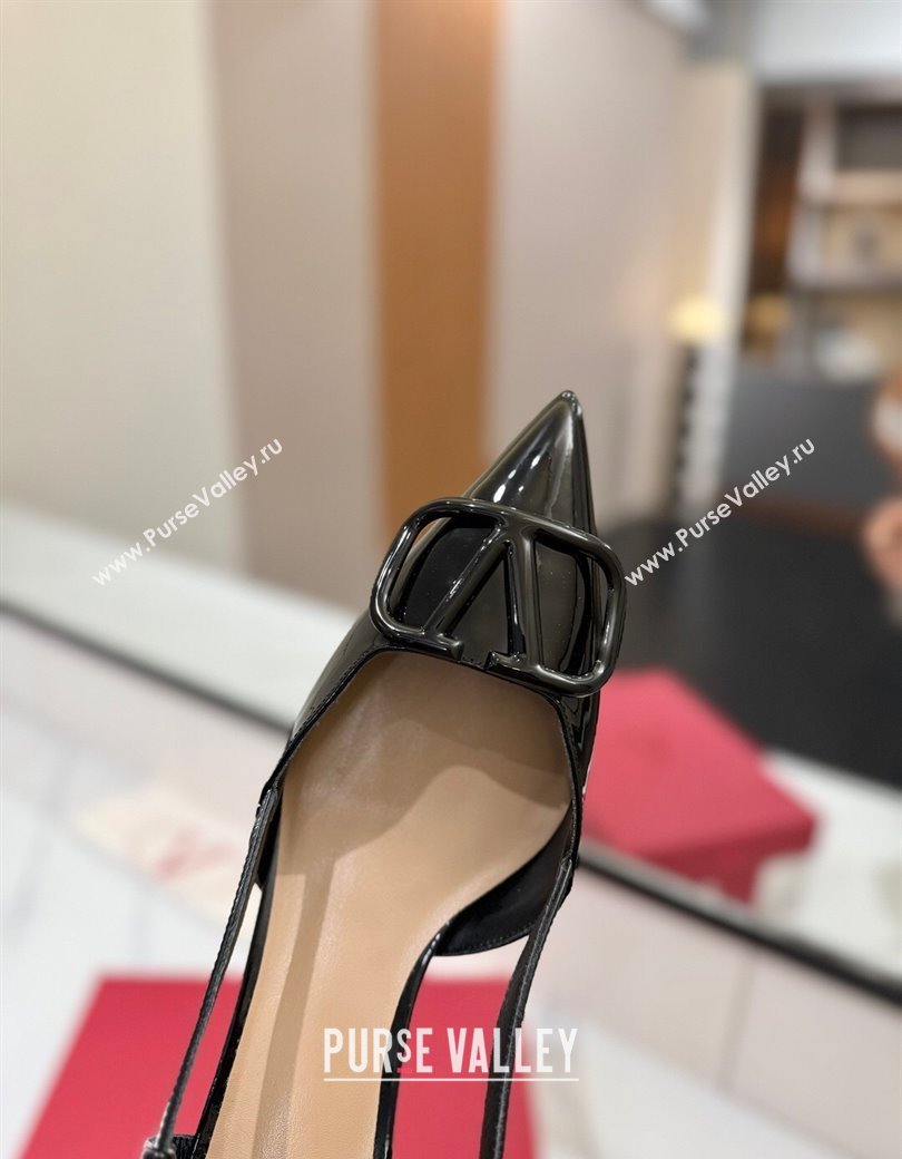 Valentino VLogo Signature Slingback Pumps 4.5cm in Patent Calfskin Black2 2025 VA082111 (MD-250821102)