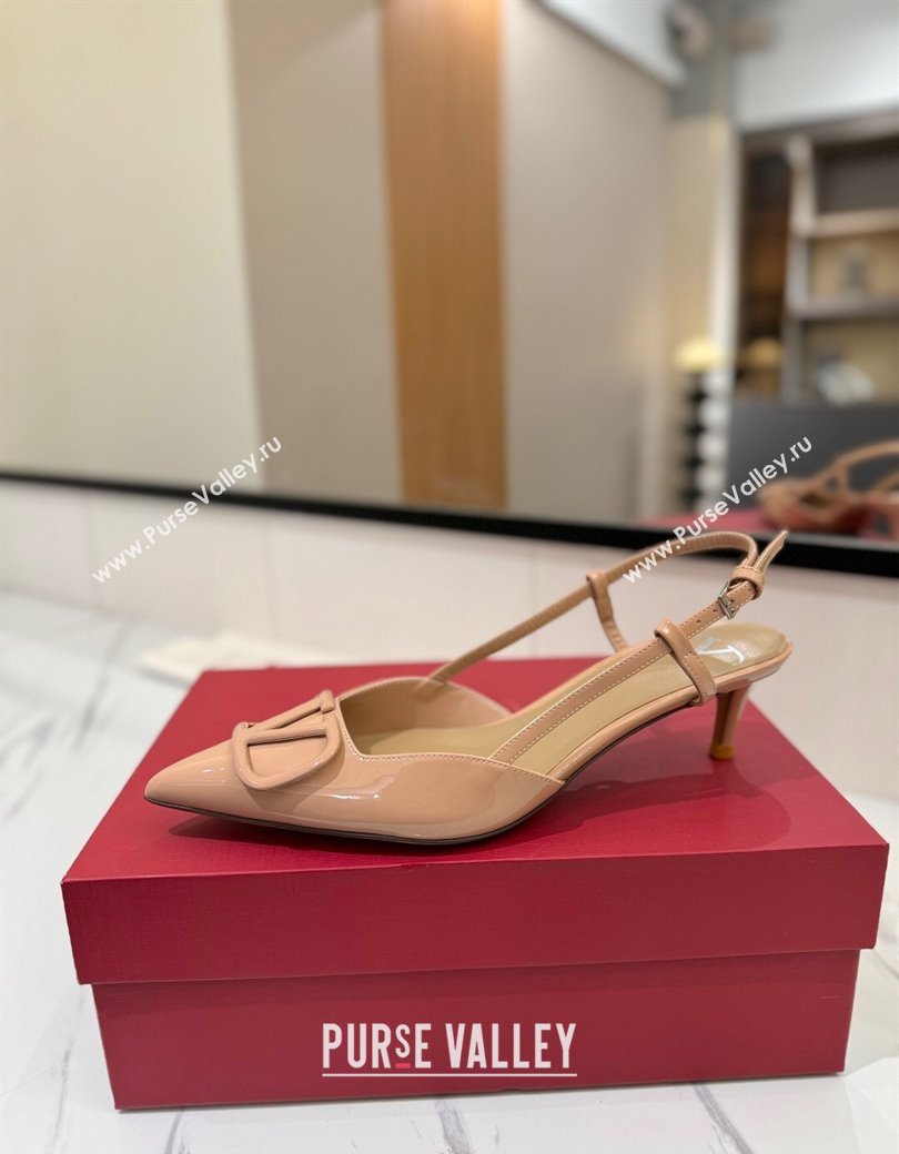 Valentino VLogo Signature Slingback Pumps 4.5cm in Patent Calfskin Pale Pink 2025 VA082111 (MD-250821103)