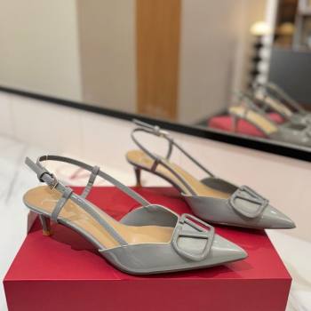 Valentino VLogo Signature Slingback Pumps 4.5cm in Patent Calfskin Grey 2025 VA082111 (MD-250821104)