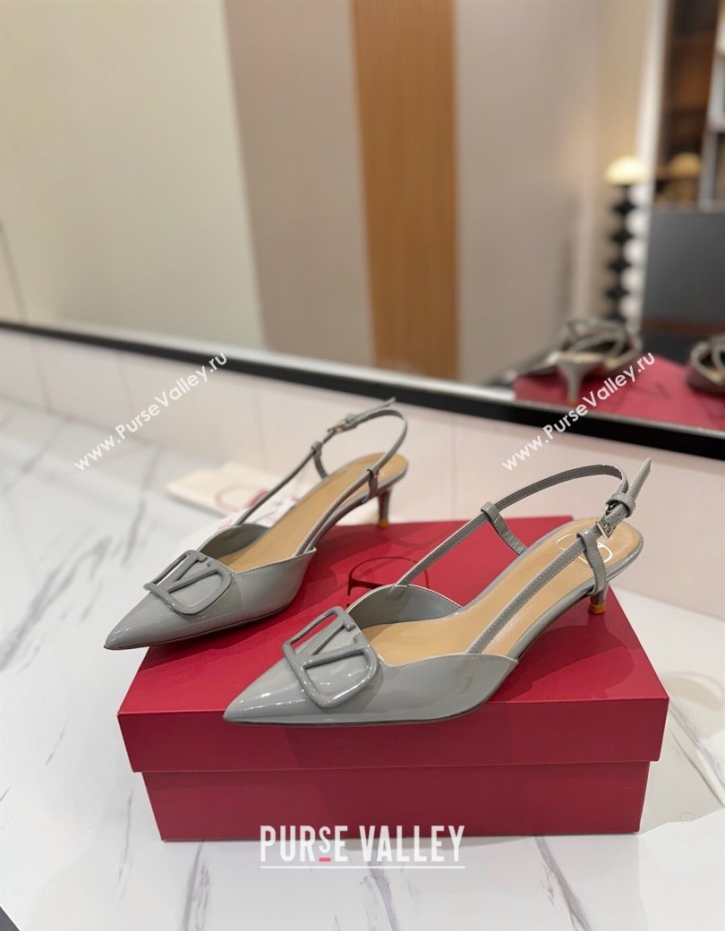 Valentino VLogo Signature Slingback Pumps 4.5cm in Patent Calfskin Grey 2025 VA082111 (MD-250821104)