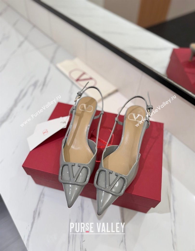 Valentino VLogo Signature Slingback Pumps 4.5cm in Patent Calfskin Grey 2025 VA082111 (MD-250821104)