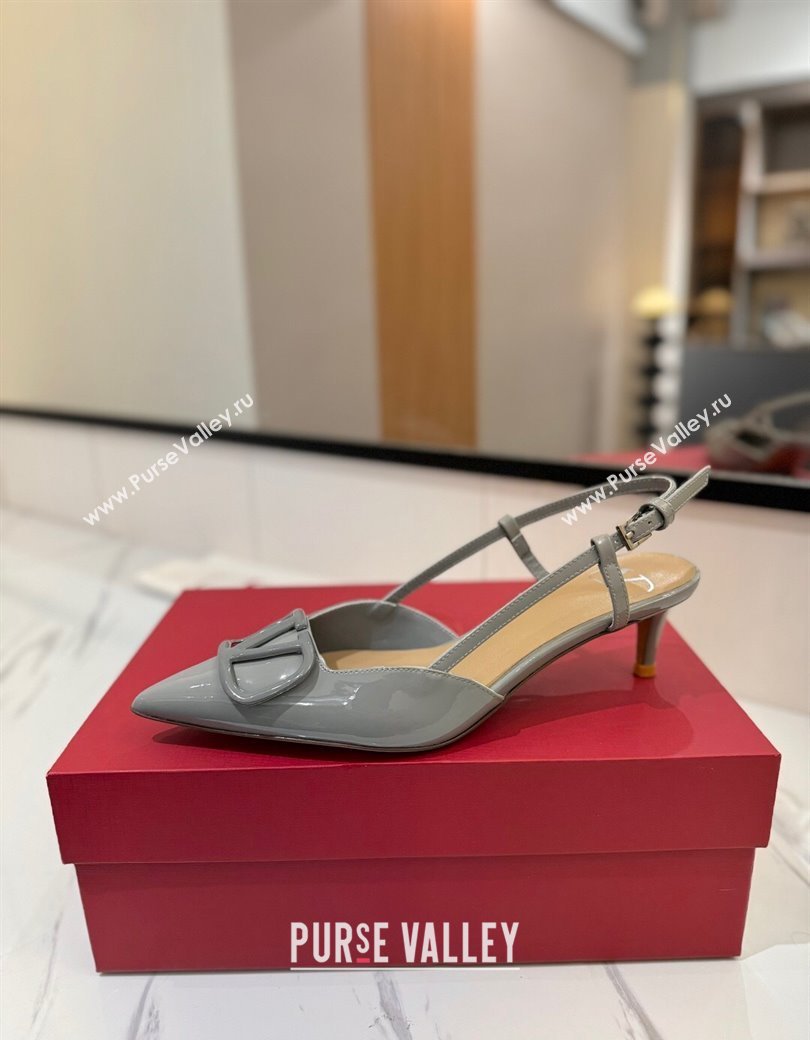 Valentino VLogo Signature Slingback Pumps 4.5cm in Patent Calfskin Grey 2025 VA082111 (MD-250821104)