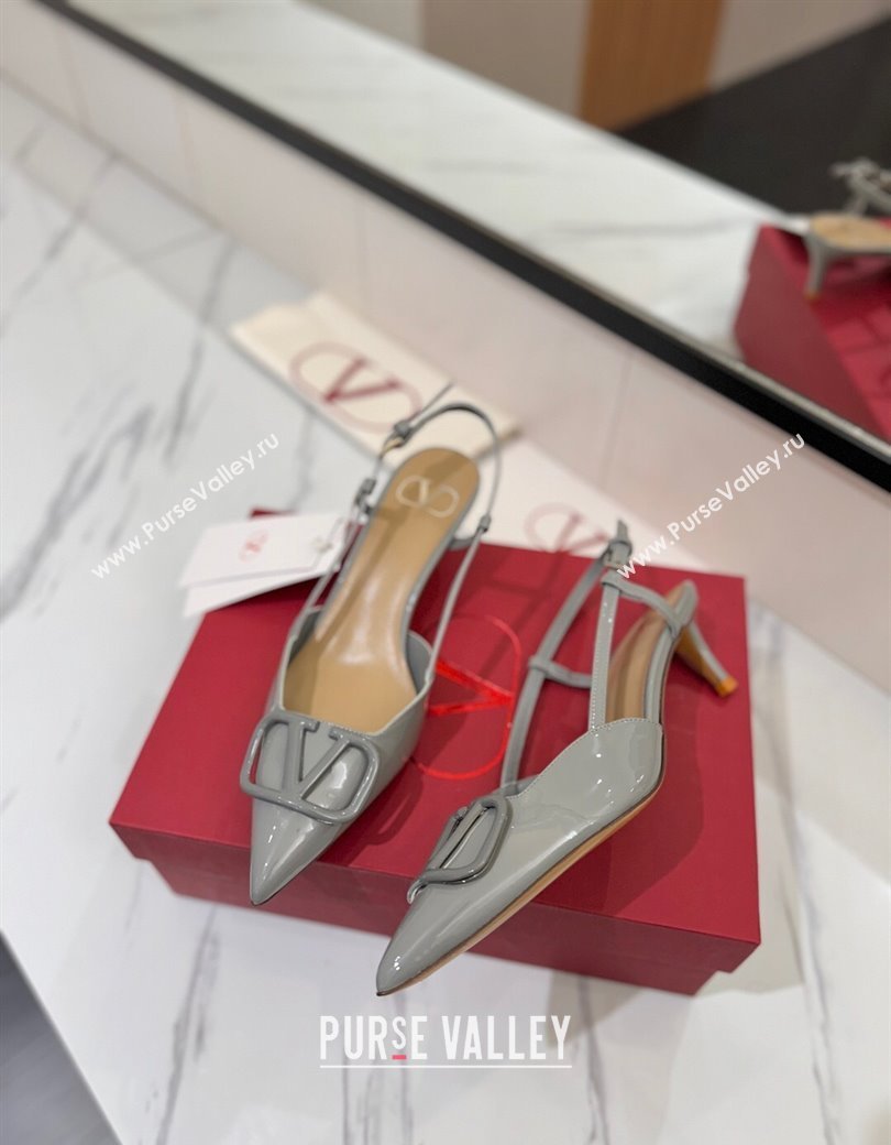 Valentino VLogo Signature Slingback Pumps 4.5cm in Patent Calfskin Grey 2025 VA082111 (MD-250821104)
