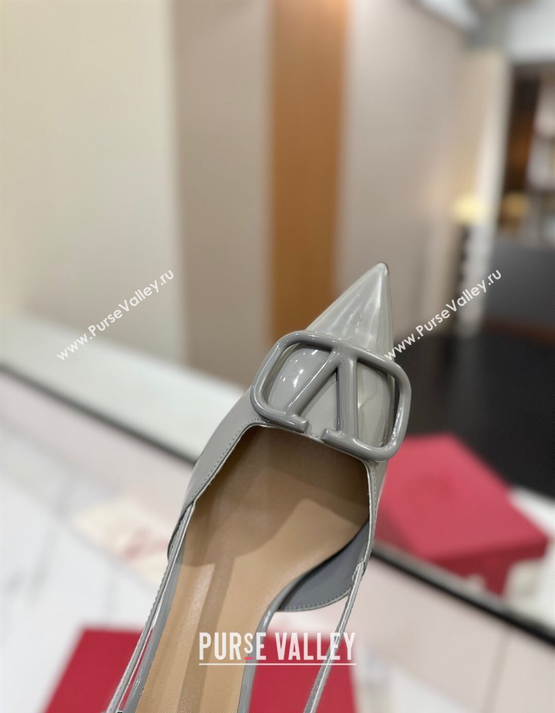 Valentino VLogo Signature Slingback Pumps 4.5cm in Patent Calfskin Grey 2025 VA082111 (MD-250821104)