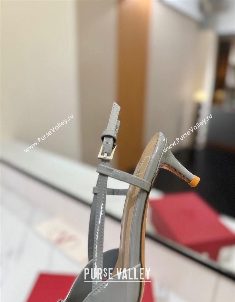 Valentino VLogo Signature Slingback Pumps 4.5cm in Patent Calfskin Grey 2025 VA082111 (MD-250821104)