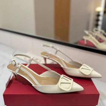 Valentino VLogo Signature Slingback Pumps 4.5cm in Patent Calfskin White 2025 VA082111 (MD-250821105)