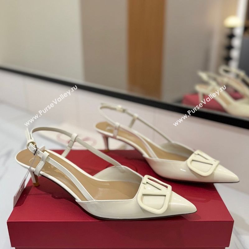Valentino VLogo Signature Slingback Pumps 4.5cm in Patent Calfskin White 2025 VA082111 (MD-250821105)