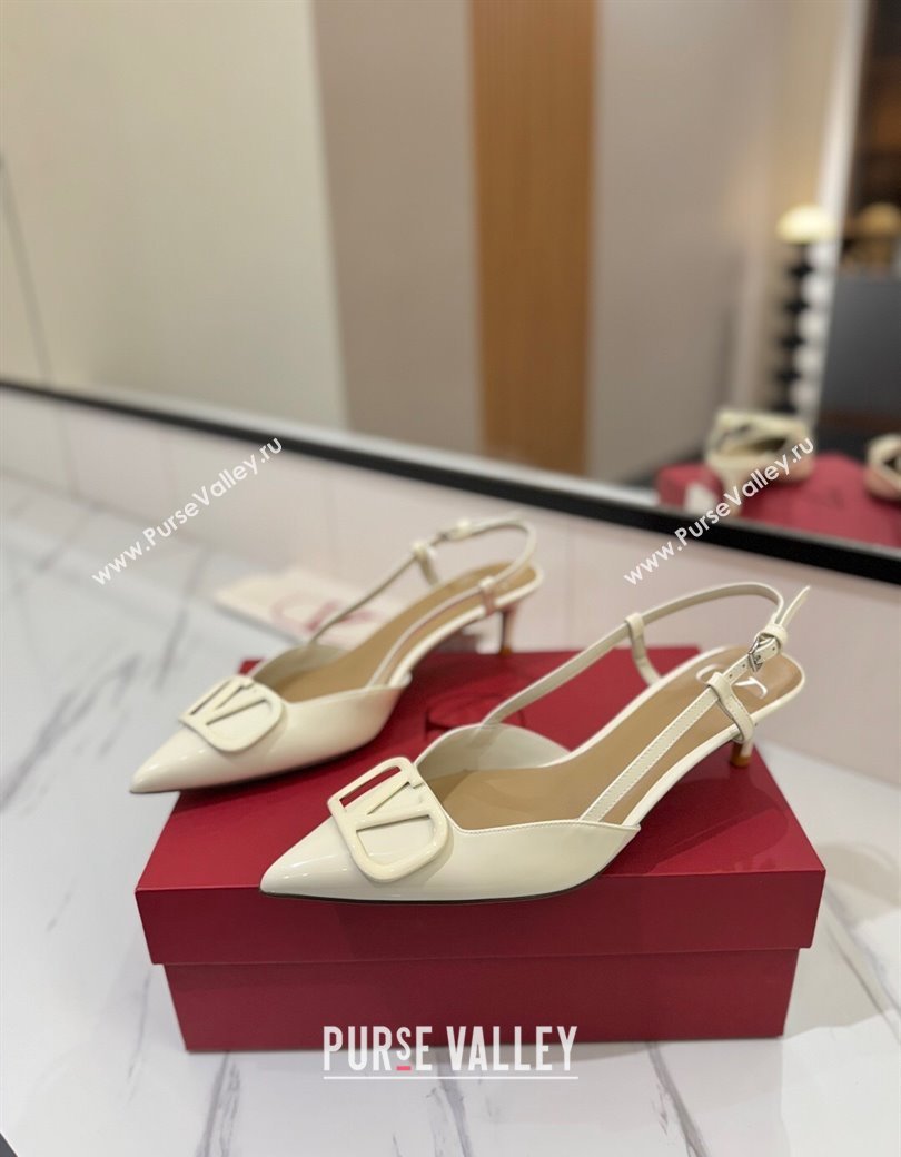 Valentino VLogo Signature Slingback Pumps 4.5cm in Patent Calfskin White 2025 VA082111 (MD-250821105)