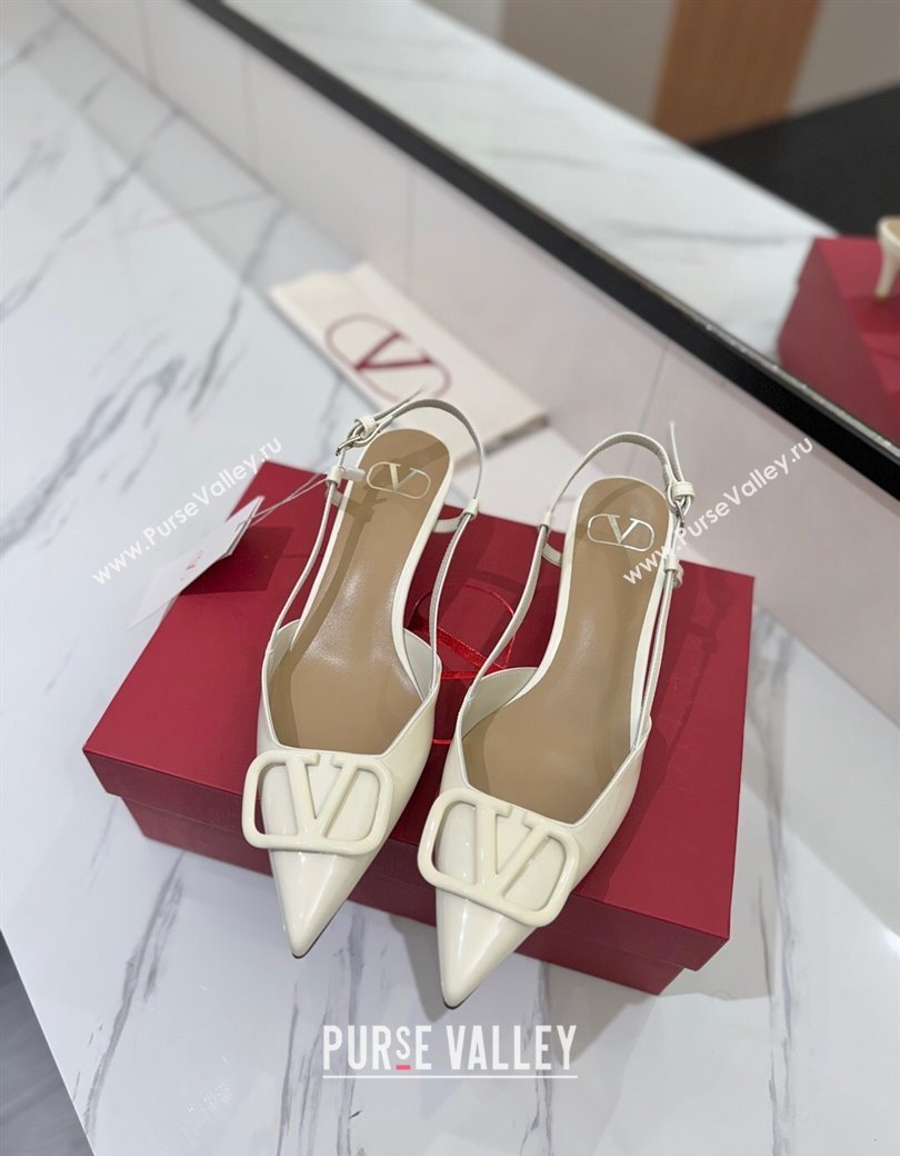 Valentino VLogo Signature Slingback Pumps 4.5cm in Patent Calfskin White 2025 VA082111 (MD-250821105)