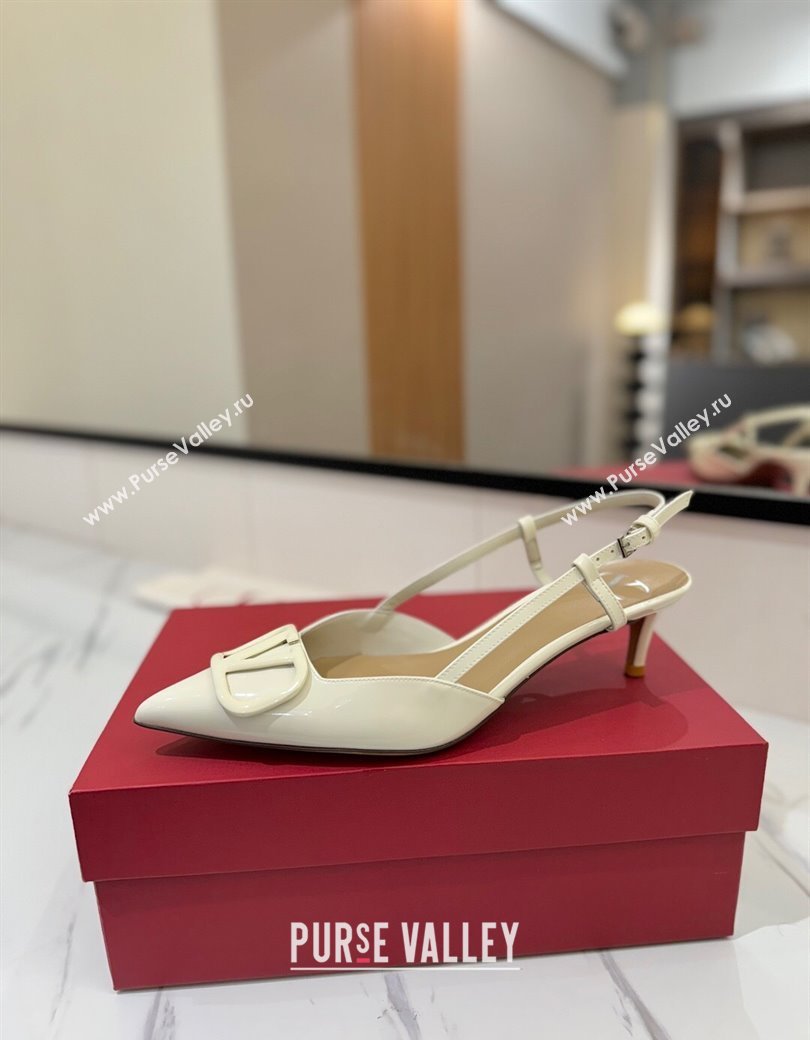 Valentino VLogo Signature Slingback Pumps 4.5cm in Patent Calfskin White 2025 VA082111 (MD-250821105)