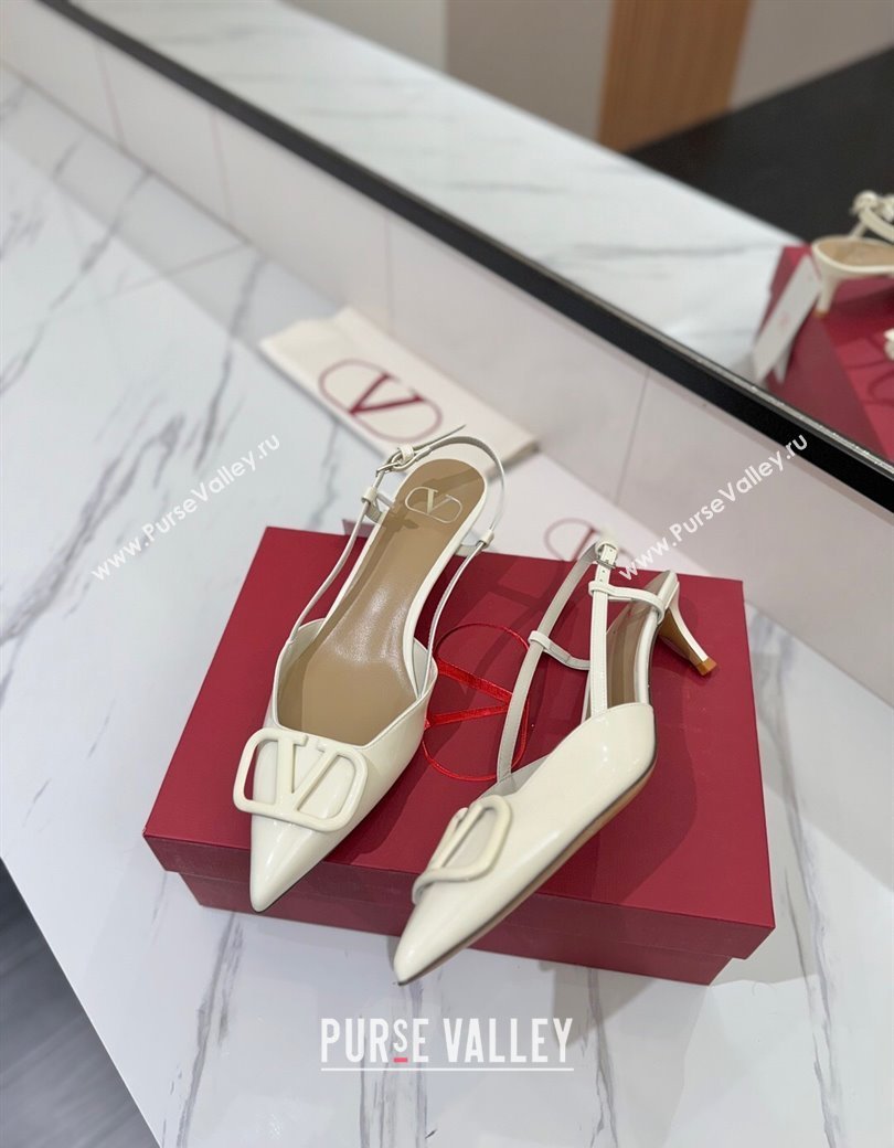 Valentino VLogo Signature Slingback Pumps 4.5cm in Patent Calfskin White 2025 VA082111 (MD-250821105)