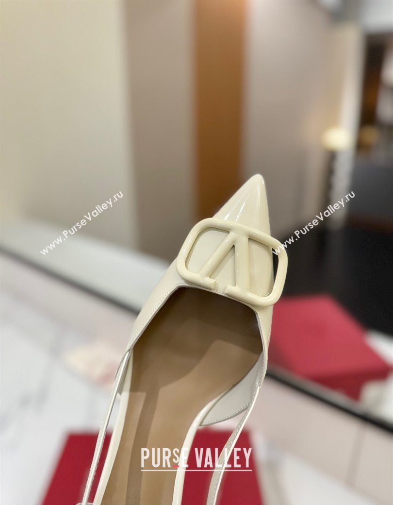 Valentino VLogo Signature Slingback Pumps 4.5cm in Patent Calfskin White 2025 VA082111 (MD-250821105)