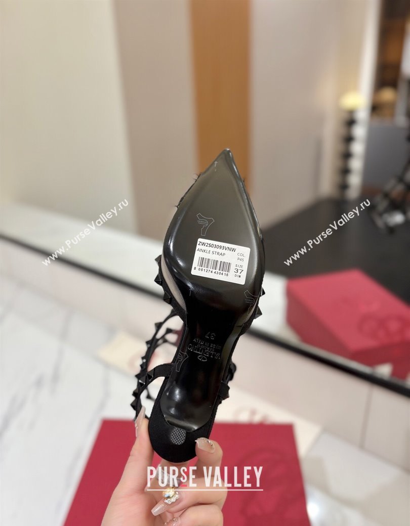 Valentino Rockstud Pumps 6.5cm in Mesh and Lace with Triple Strap Black 2025 (MD-250821108)